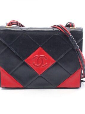 Chanel Shoulder Bag Navy Red Leather